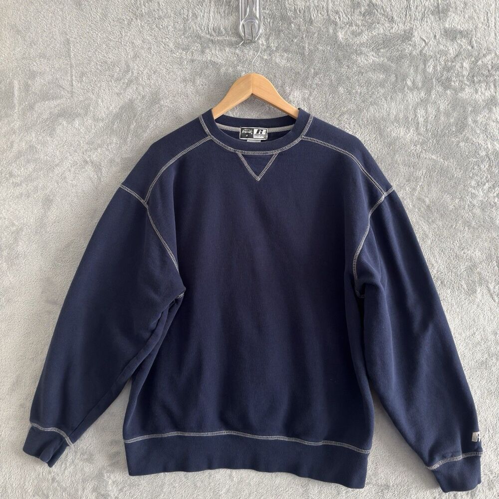 Vintage Russell Athletic Sweatshirt Mens Medium Navy USA Made Crewneck